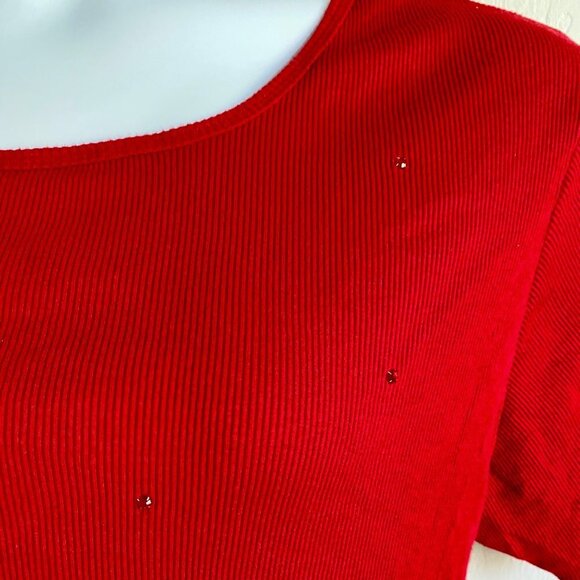 Avenue Red Ribbed Short Sleeve Top with Subtle Sparkle Women's Size 18 20 - Picture 5 of 8